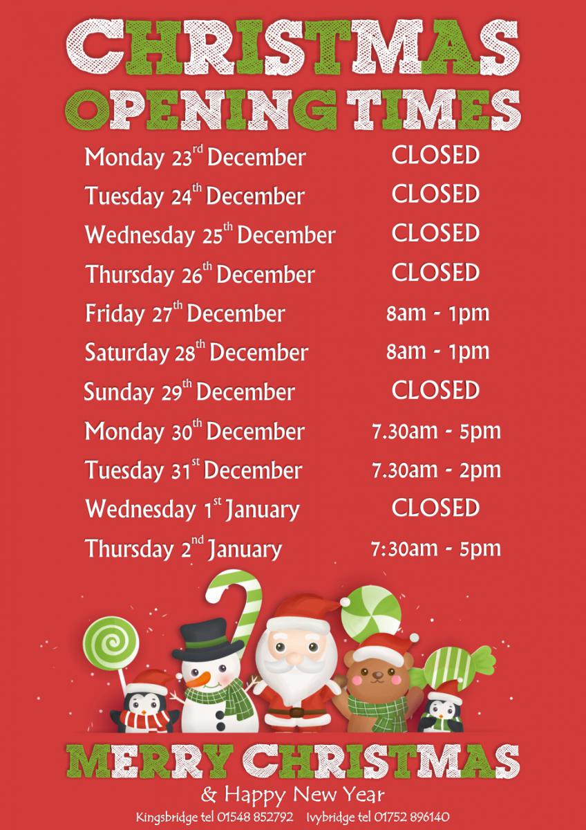 Christmas & New Year Opening Times